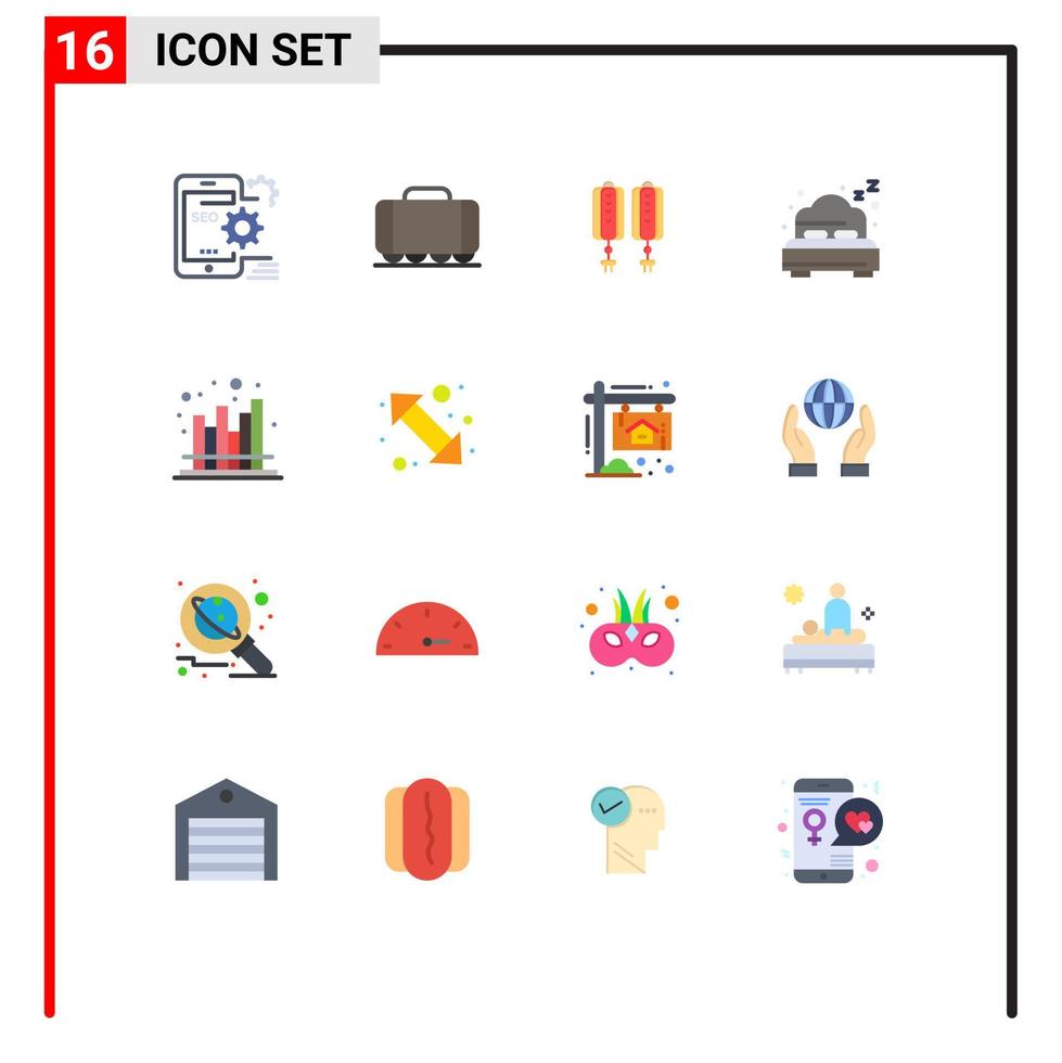 Pack of 16 Modern Flat Colors Signs and Symbols for Web Print Media such as forecast business pendant bed summer Editable Pack of Creative Vector Design Elements