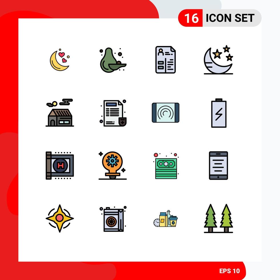 16 User Interface Flat Color Filled Line Pack of modern Signs and Symbols of sun home cv star night Editable Creative Vector Design Elements