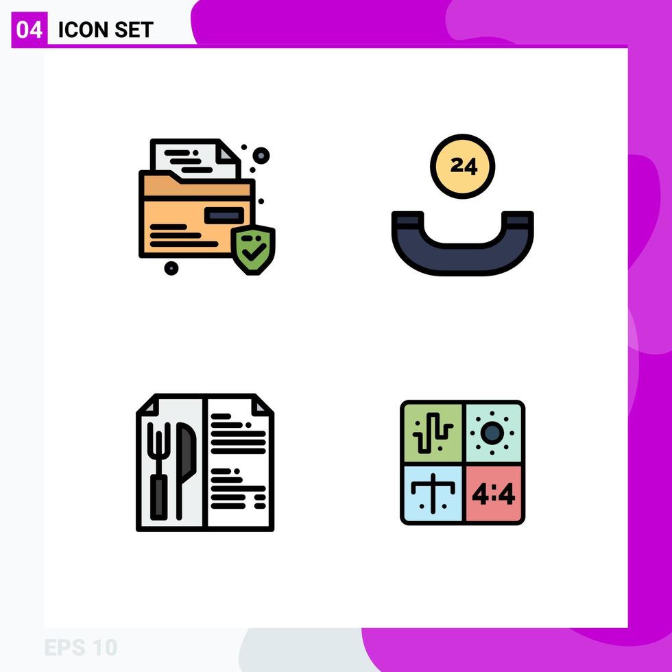 Modern Set of 4 Filledline Flat Colors Pictograph of file audio all time food development Editable Vector Design Elements