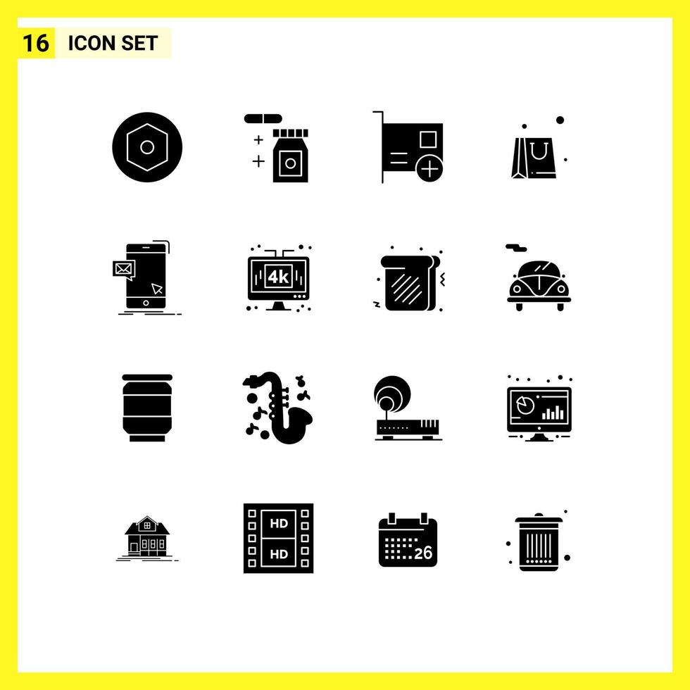 Universal Icon Symbols Group of 16 Modern Solid Glyphs of mail dialog computers bulk business Editable Vector Design Elements