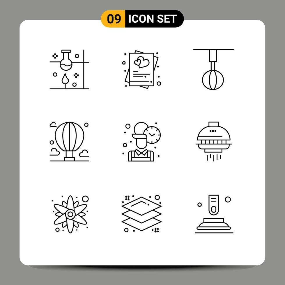 Pack of 9 Modern Outlines Signs and Symbols for Web Print Media such as cloud adventure marry whisk home ware Editable Vector Design Elements
