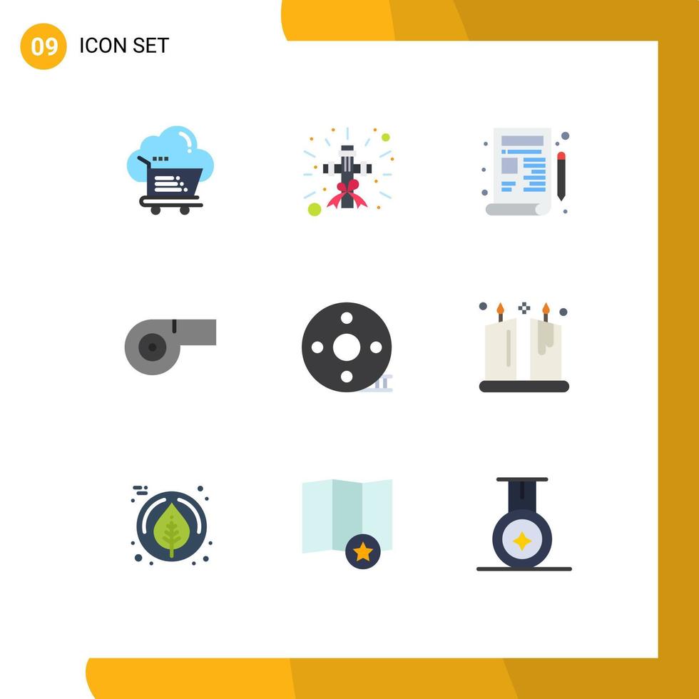 Universal Icon Symbols Group of 9 Modern Flat Colors of clapper action clapper sign whistle drawing Editable Vector Design Elements