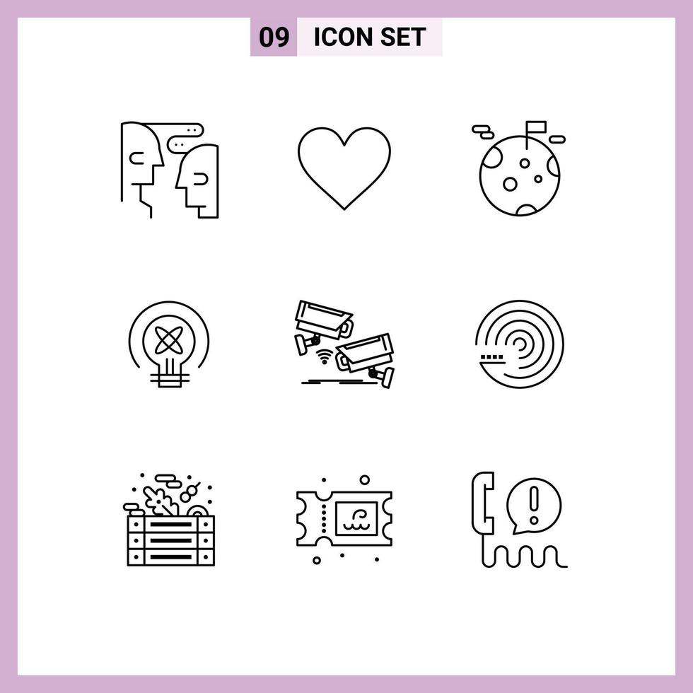 Outline Pack of 9 Universal Symbols of camera education planet idea bulb Editable Vector Design Elements