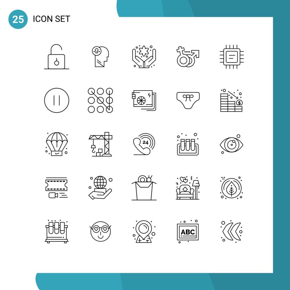 conjunto de 25 iconos modernos de ui símbolos signos para cpu mente femenina flor masculina elementos de diseño vectorial editables vector