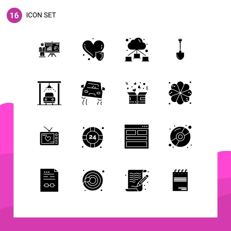 Modern Set of 16 Solid Glyphs and symbols such as service digging web repair shovel Editable Vector Design Elements