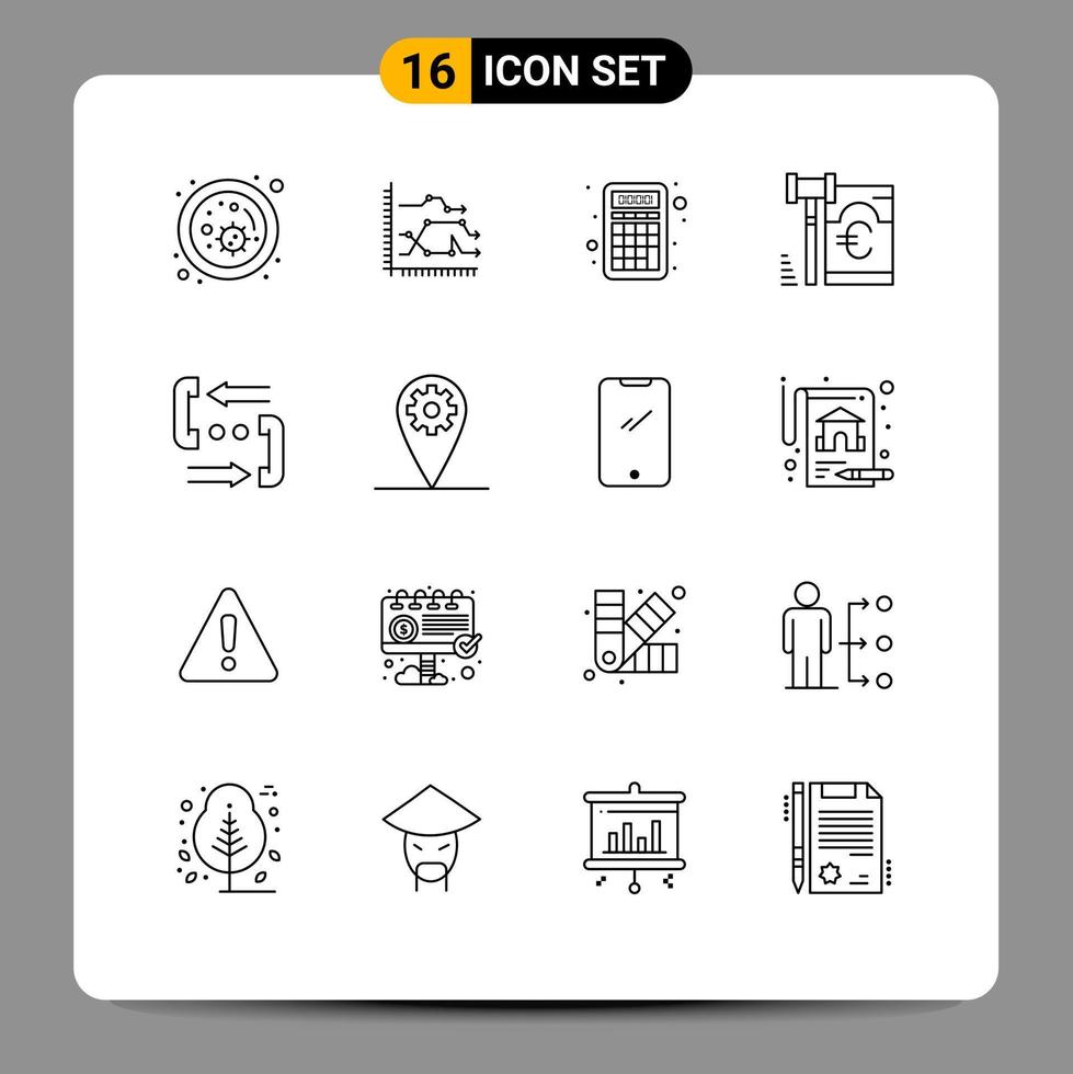 16 User Interface Outline Pack of modern Signs and Symbols of law euro graph gdpr math Editable Vector Design Elements