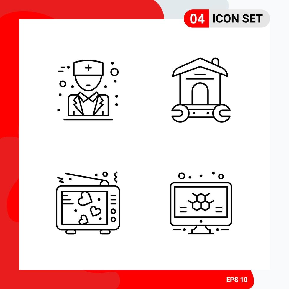 Creative Set of 4 Universal Outline Icons isolated on White Background vector