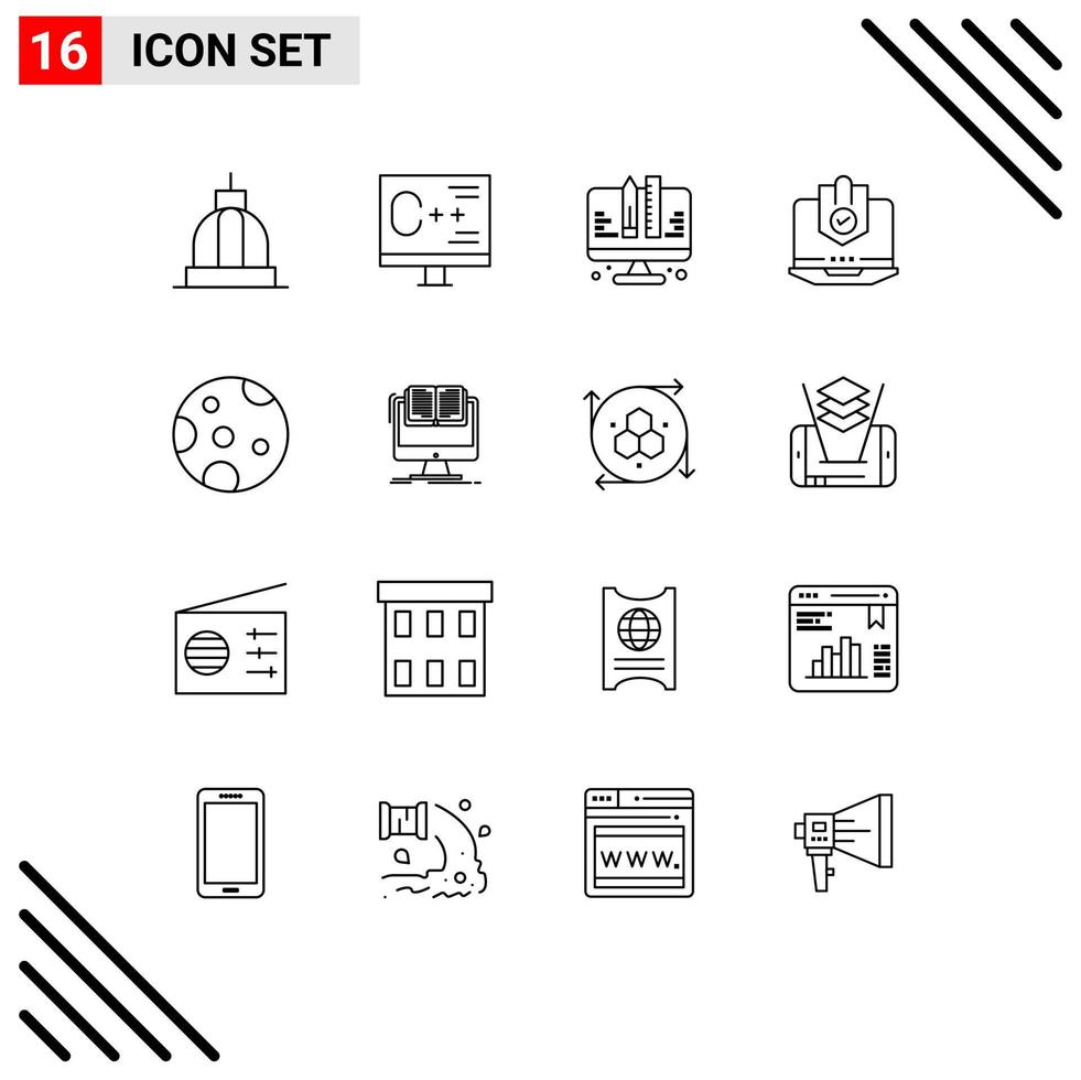 Stock Vector Icon Pack of 16 Line Signs and Symbols for laptop computer development antivirus planning Editable Vector Design Elements