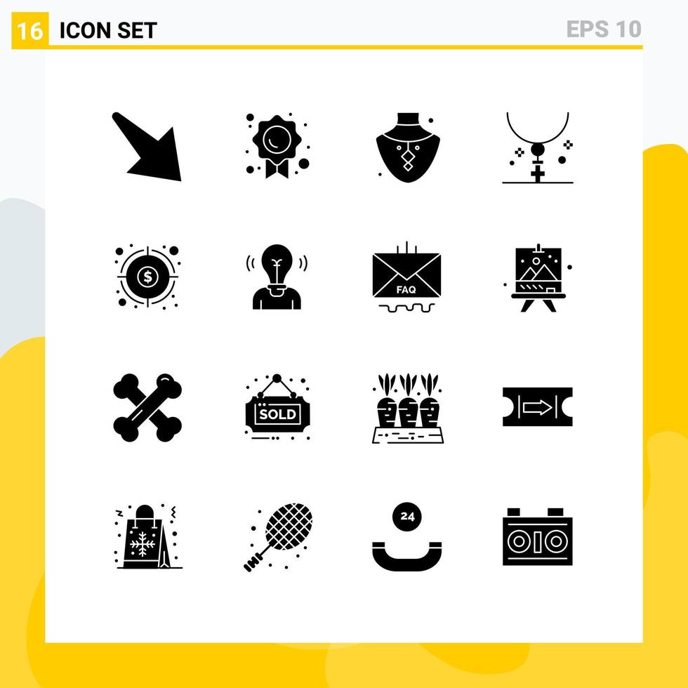 Universal Icon Symbols Group of 16 Modern Solid Glyphs of financial necklace gem holiday easter Editable Vector Design Elements