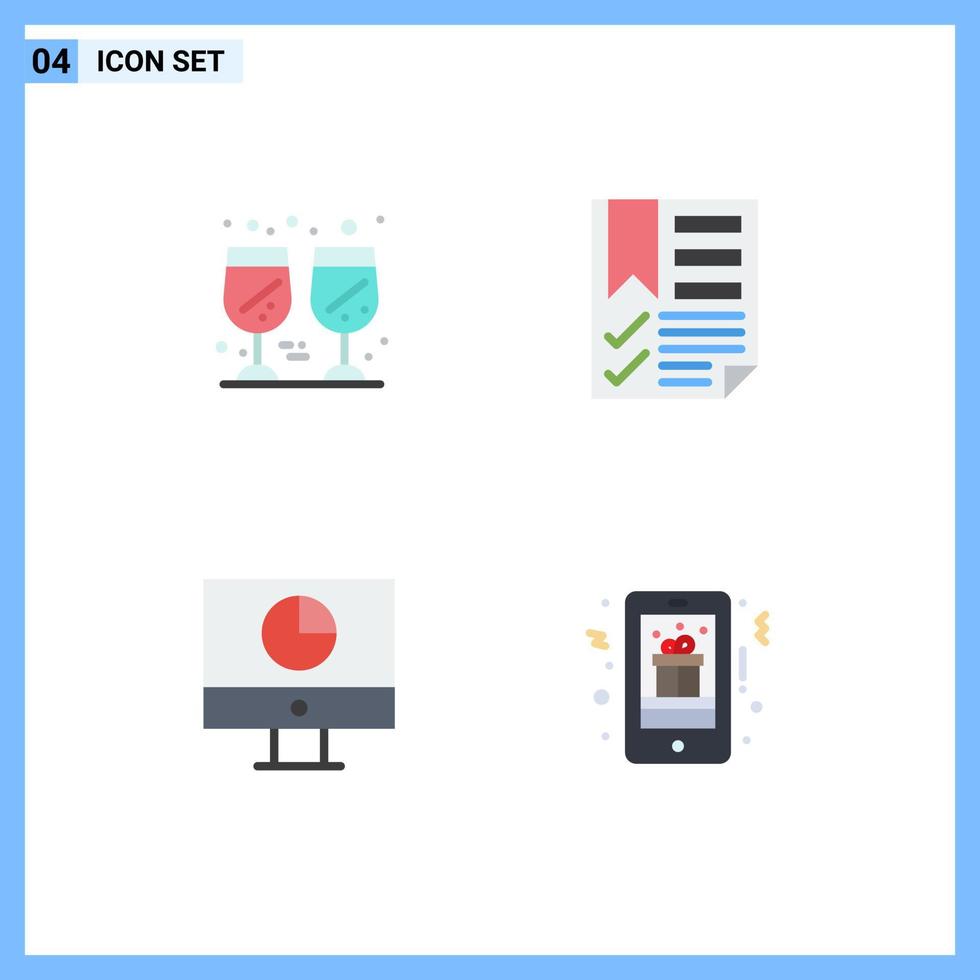 4 Flat Icon concept for Websites Mobile and Apps drink computer thanks day document graph Editable Vector Design Elements