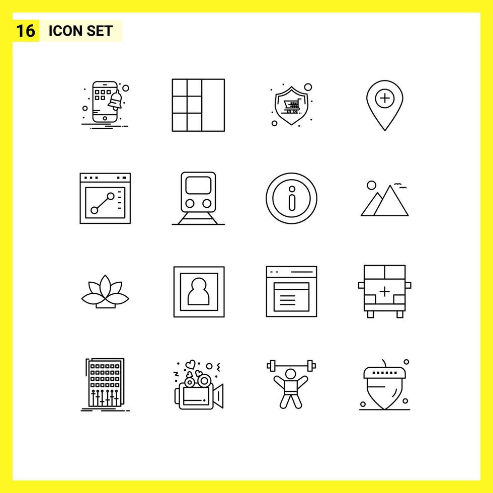 User Interface Pack of 16 Basic Outlines of website browser store pin map Editable Vector Design Elements