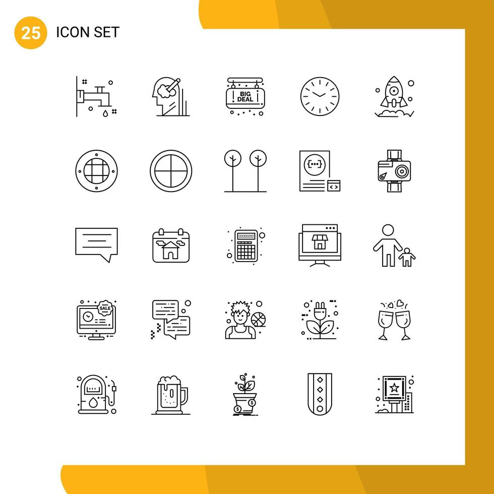 Modern Set of 25 Lines Pictograph of interior launch board business clock Editable Vector Design Elements