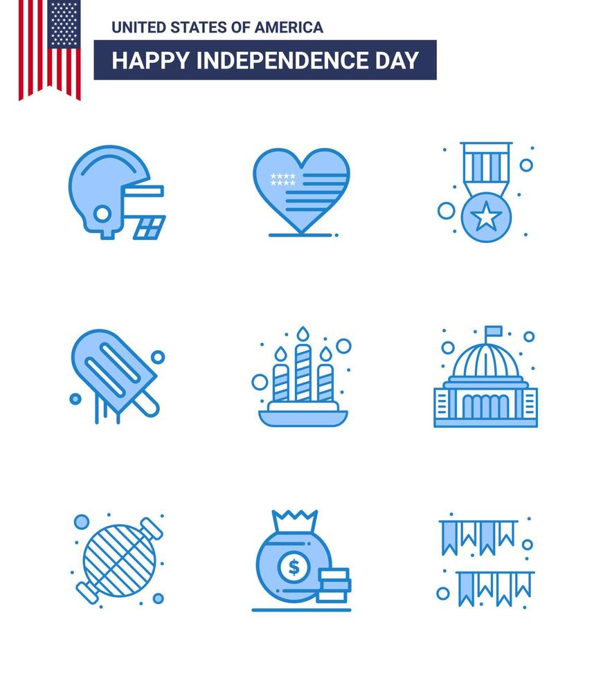 conjunto de 9 paquete de blues moderno en el día de la independencia de estados unidos insignia de vela ligera crema de estados unidos elementos de diseño vectorial editables del día de estados unidos vector