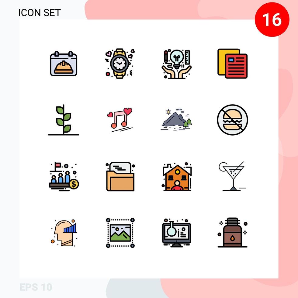 paquete de 16 líneas llenas de colores planos modernos, signos y símbolos para medios impresos web, como la escuela, la escuela, el reloj, la educación, los elementos de diseño de vectores creativos editables creativos