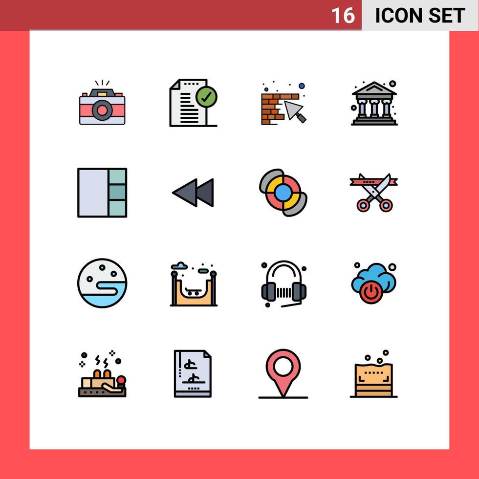 Modern Set of 16 Flat Color Filled Lines Pictograph of layout money office bank trowel Editable Creative Vector Design Elements