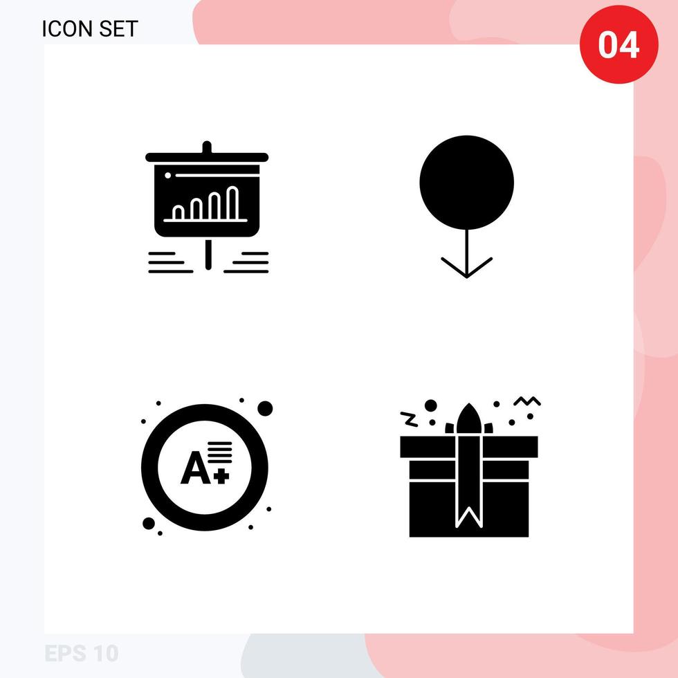 Set of 4 Commercial Solid Glyphs pack for presentation grade analytics male gift Editable Vector Design Elements