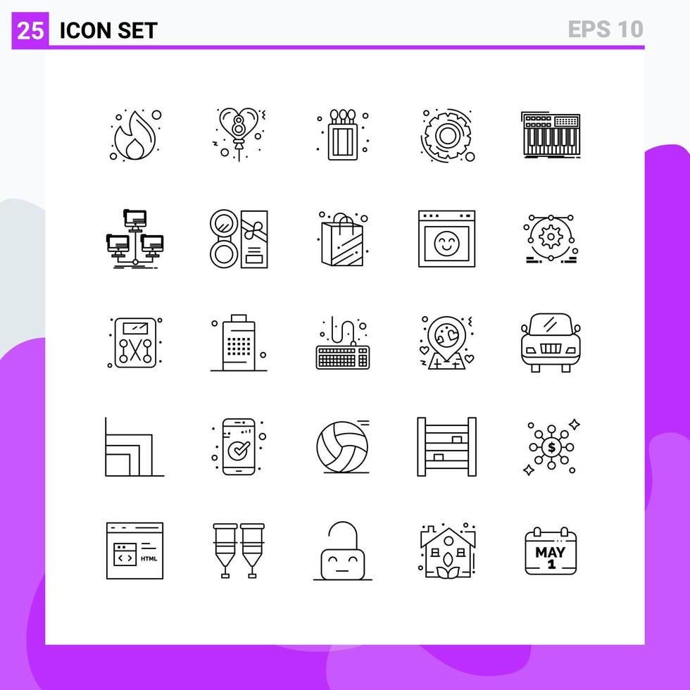 25 User Interface Line Pack of modern Signs and Symbols of synthesiser keyboard camping synth options Editable Vector Design Elements