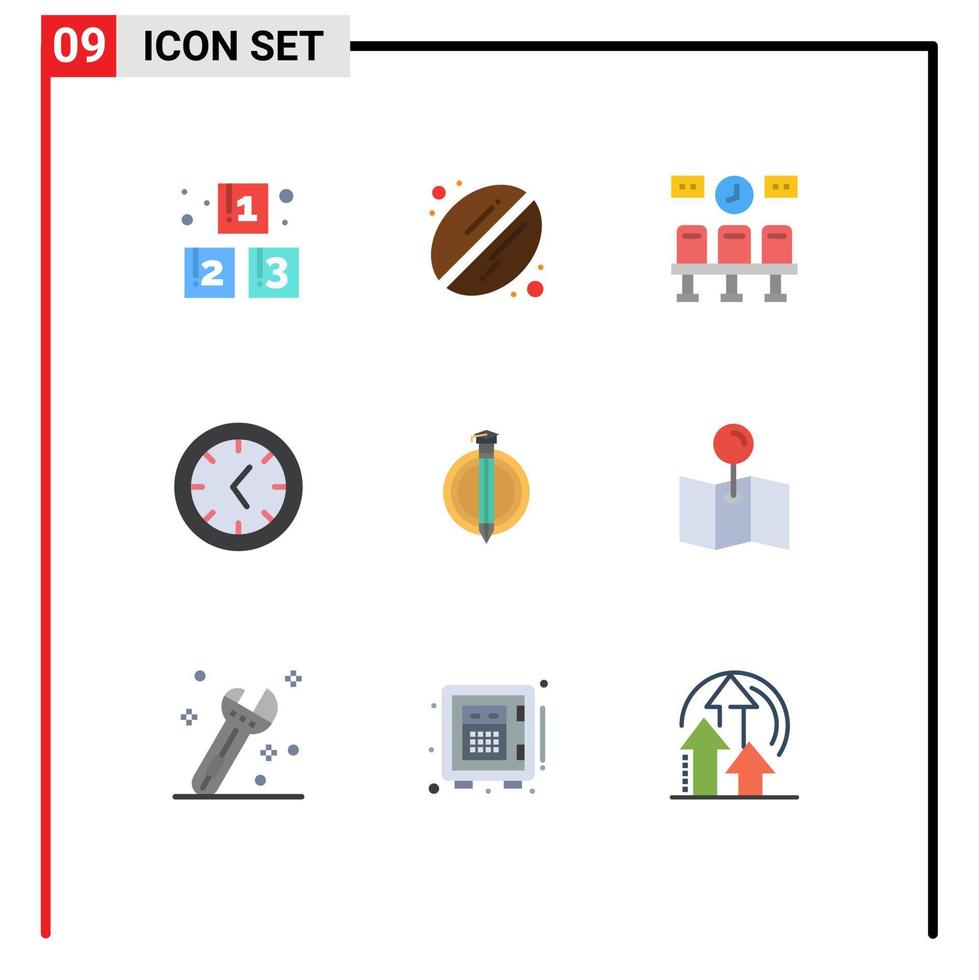 paquete de interfaz de usuario de 9 colores planos básicos de elementos de diseño vectorial editables de reloj de grado de tren adicional de mapa vector