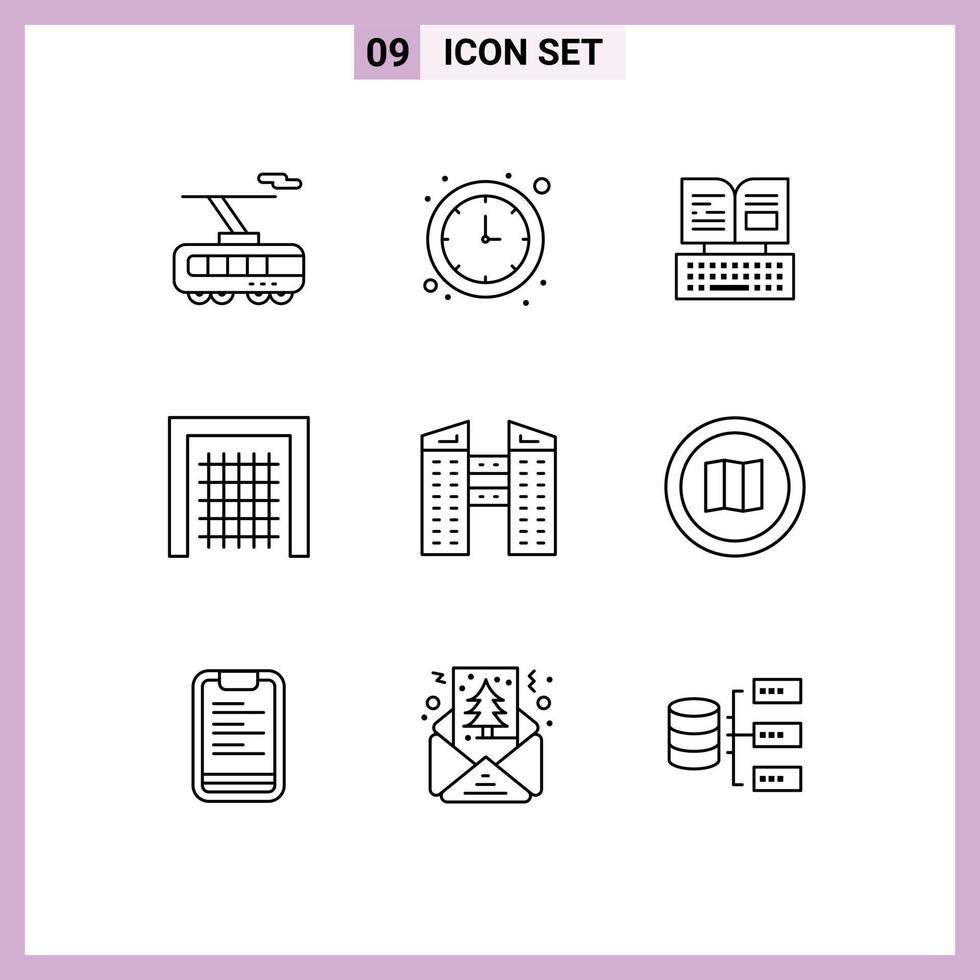 Set of 9 Commercial Outlines pack for city sport key soccer gate Editable Vector Design Elements