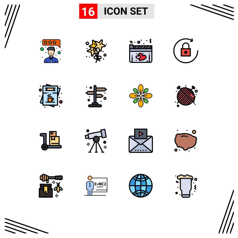 16 User Interface Flat Color Filled Line Pack of modern Signs and Symbols of order list love coffee rotate Editable Creative Vector Design Elements