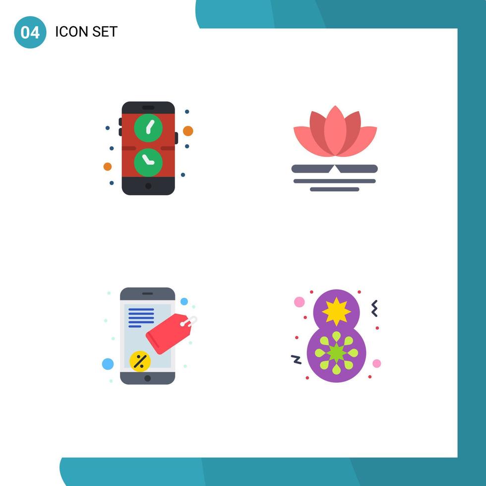 User Interface Pack of 4 Basic Flat Icons of app mobile watch massage day Editable Vector Design Elements