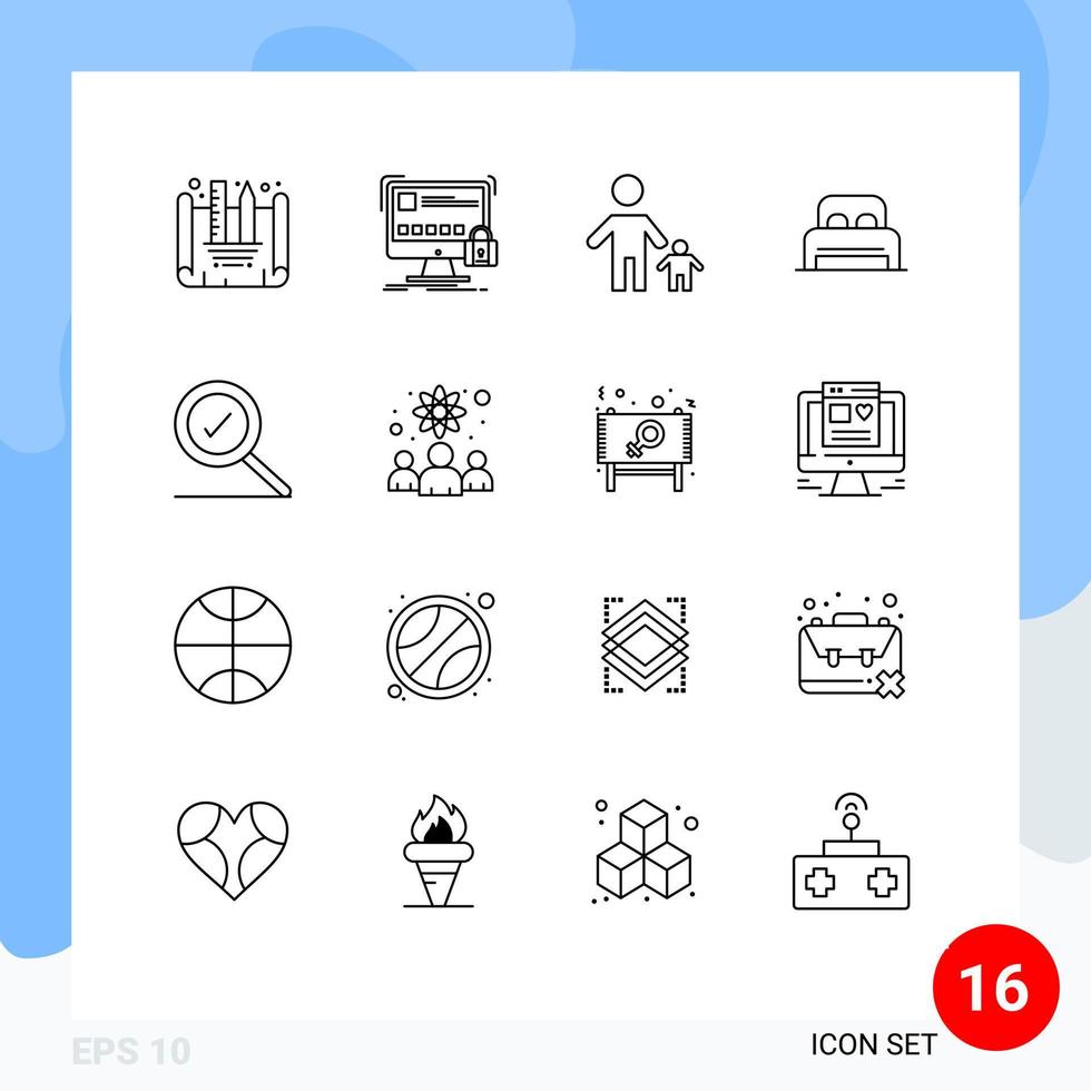 Set of 16 Modern UI Icons Symbols Signs for complete room child sleep kid Editable Vector Design Elements