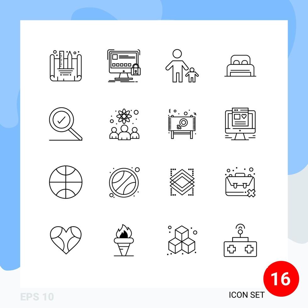 conjunto de 16 iconos de interfaz de usuario modernos signos de símbolos para habitación completa niño dormir niño elementos de diseño vectorial editables vector