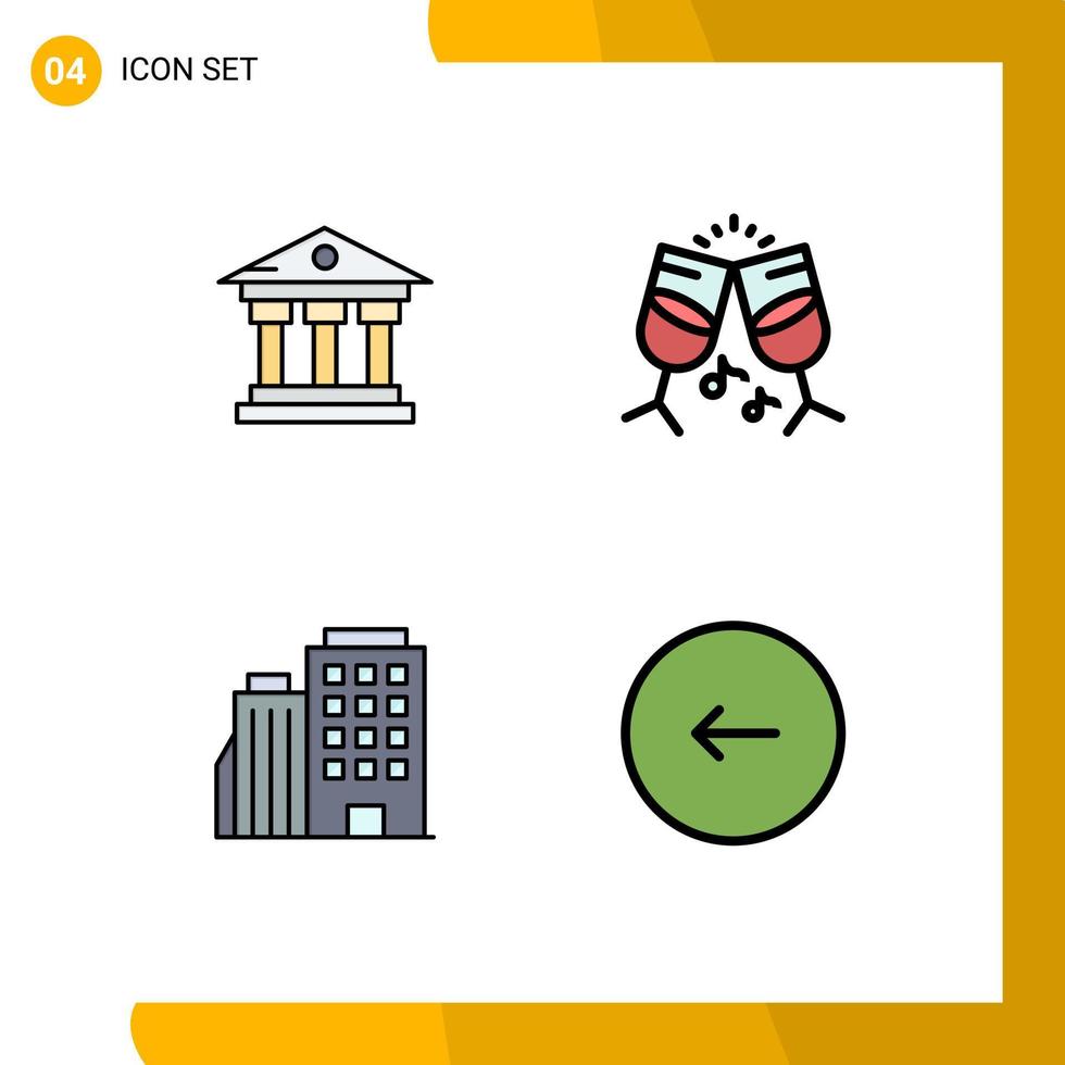 User Interface Pack of 4 Basic Filledline Flat Colors of bank home service music back Editable Vector Design Elements