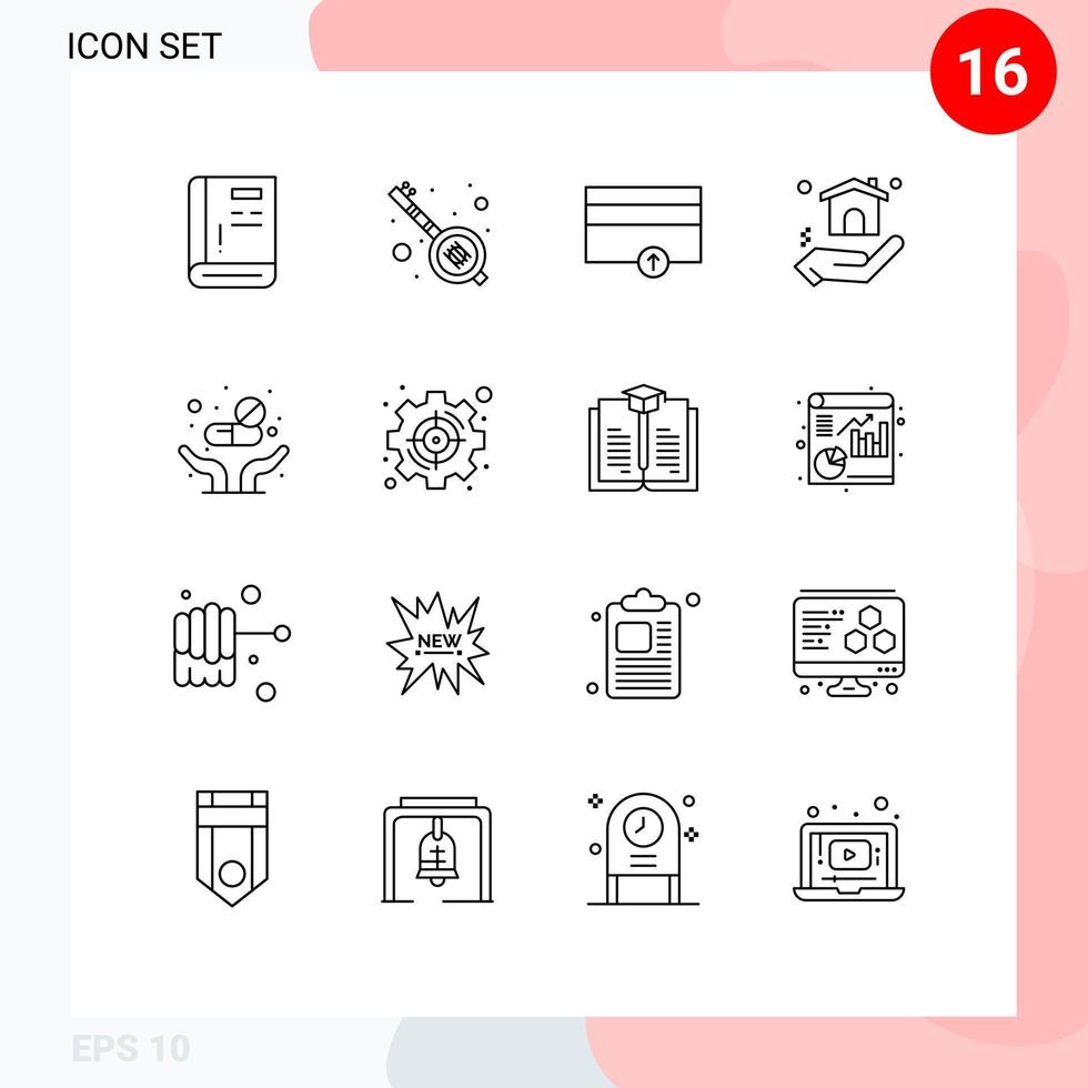 Stock Vector Icon Pack of 16 Line Signs and Symbols for pills real estate party home up Editable Vector Design Elements