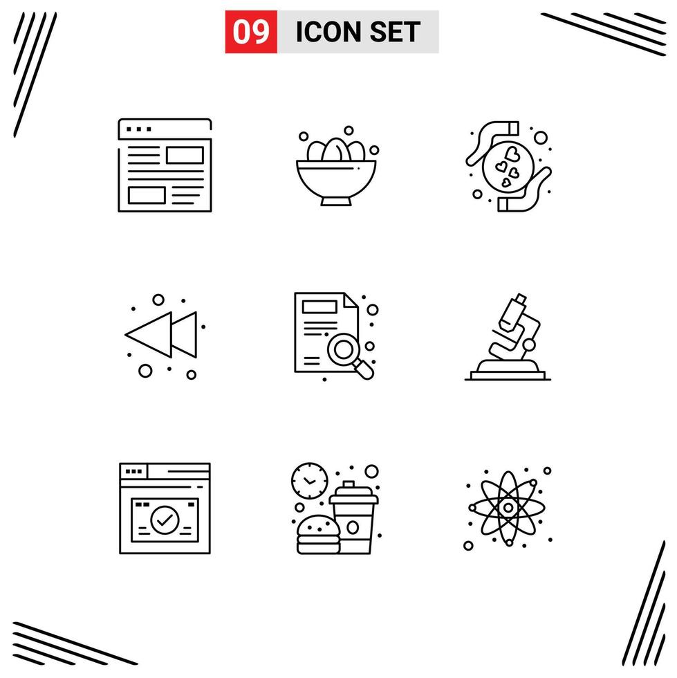Modern Set of 9 Outlines Pictograph of find left egg arrow love Editable Vector Design Elements