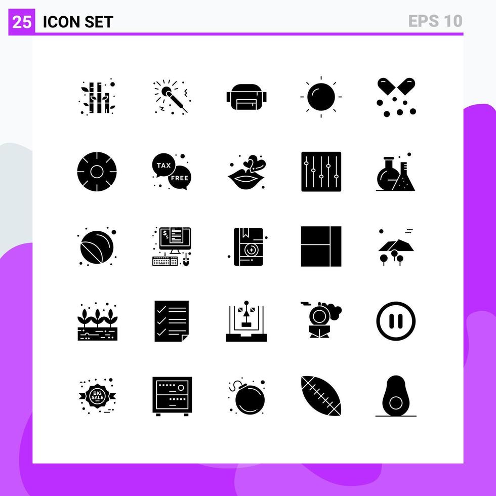 Group of 25 Solid Glyphs Signs and Symbols for fresh omega pills belt omega capsules nutrients capsules Editable Vector Design Elements