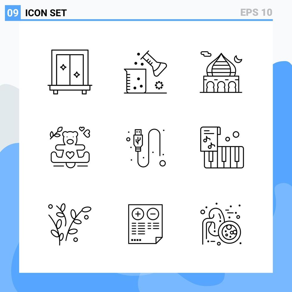 Modern 9 Line style icons Outline Symbols for general use Creative Line Icon Sign Isolated on White Background 9 Icons Pack vector