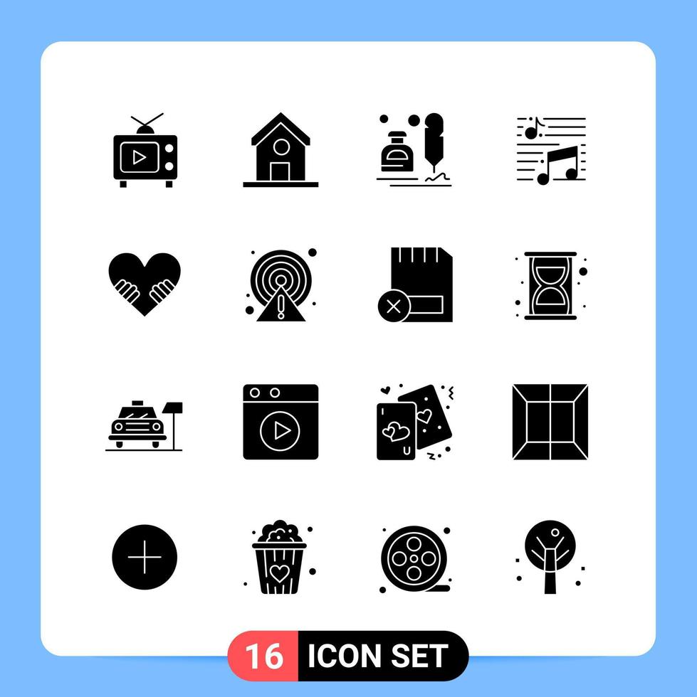 16 Solid Black Icon Pack Glyph Symbols for Mobile Apps isolated on white background 16 Icons Set vector