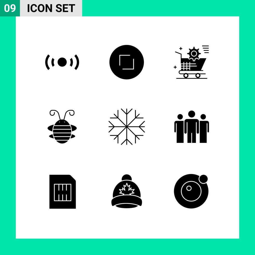 Pack of 9 Modern Solid Glyphs Signs and Symbols for Web Print Media such as ladybird beetle zoom bee insect online Editable Vector Design Elements