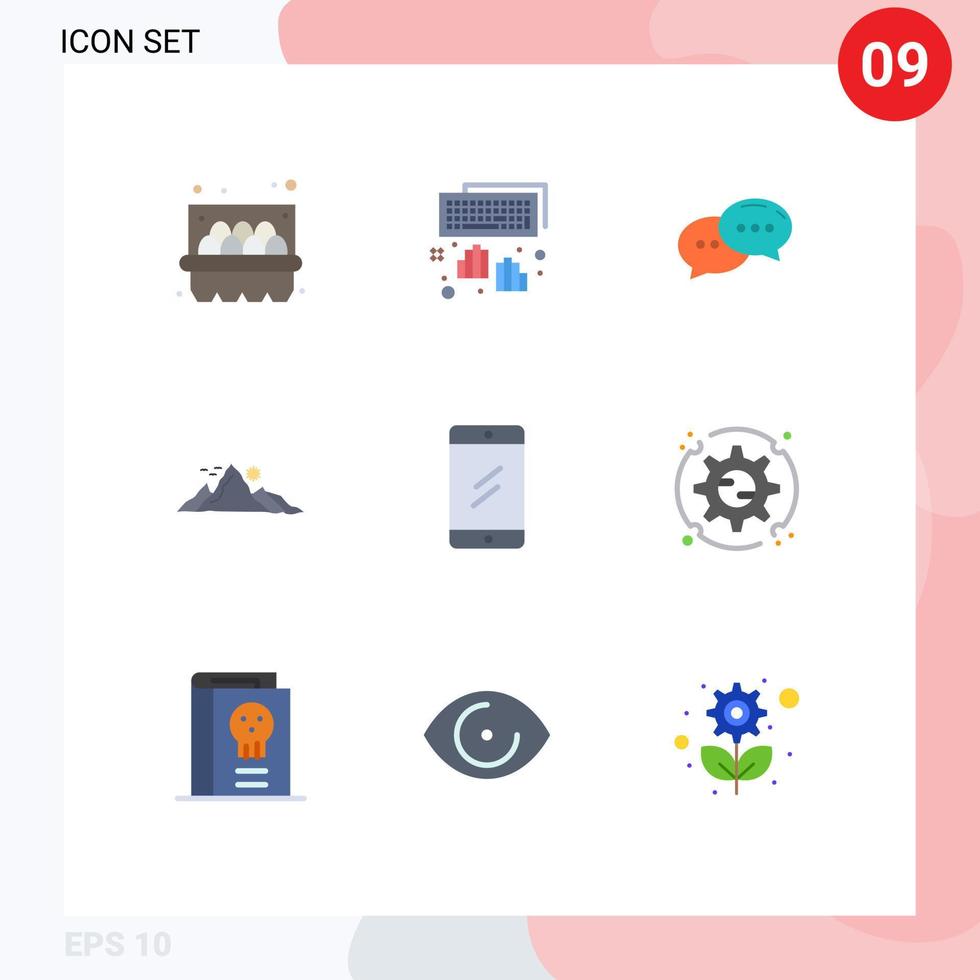 Set of 9 Modern UI Icons Symbols Signs for chat sun chatting nature landscape Editable Vector Design Elements