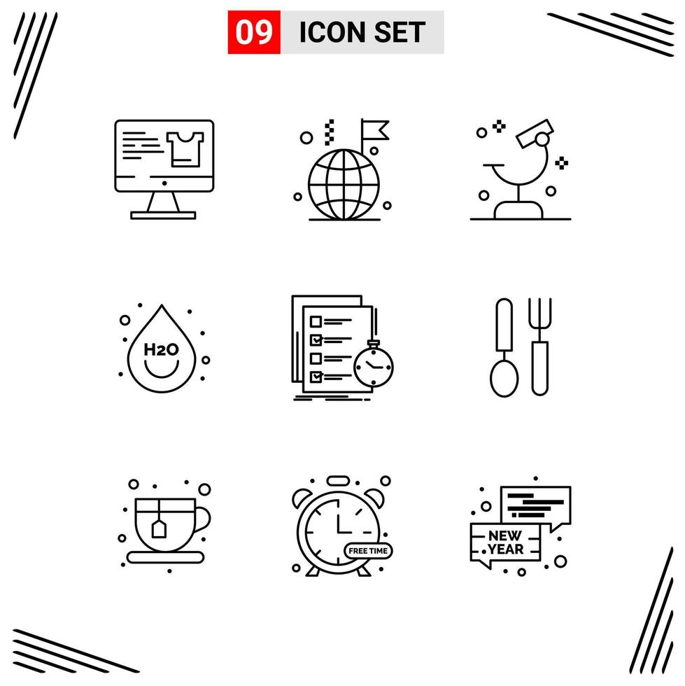 9 iconos estilo de línea cuadrícula basada en símbolos de contorno creativo para el diseño de sitios web signos de icono de línea simple aislados en fondo blanco 9 conjunto de iconos vector