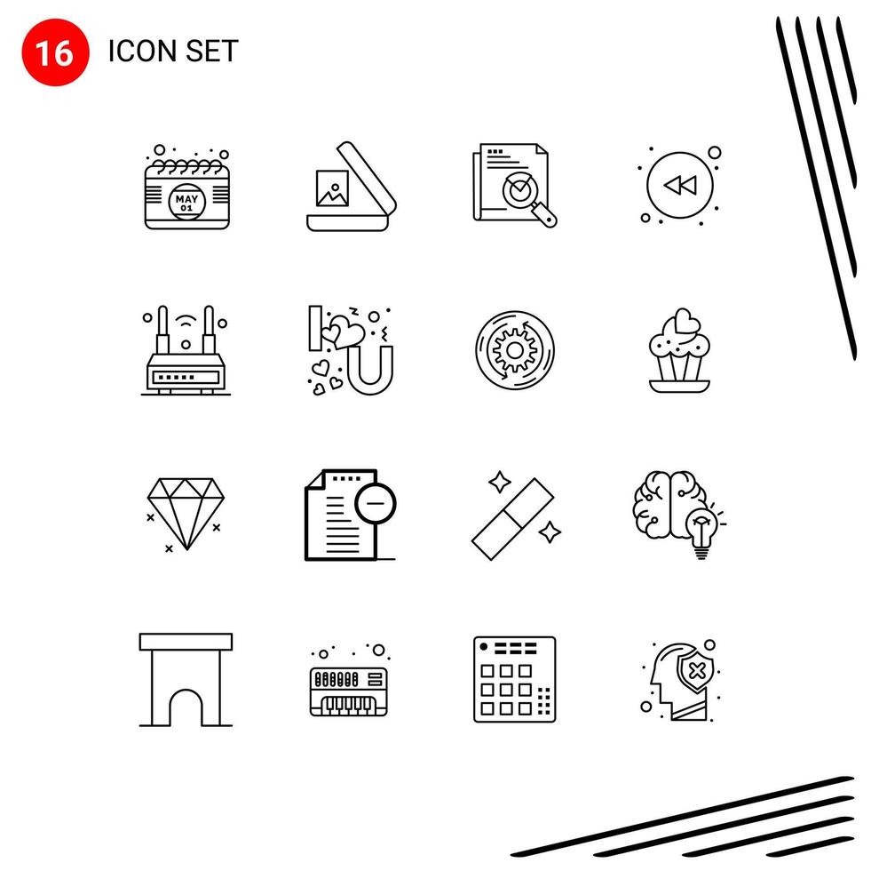 Group of 16 Modern Outlines Set for technology internet search rewind arrow Editable Vector Design Elements