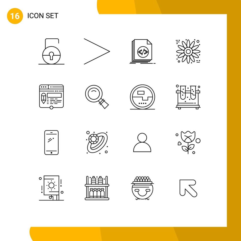 16 User Interface Outline Pack of modern Signs and Symbols of page edit coding thanksgiving flower Editable Vector Design Elements