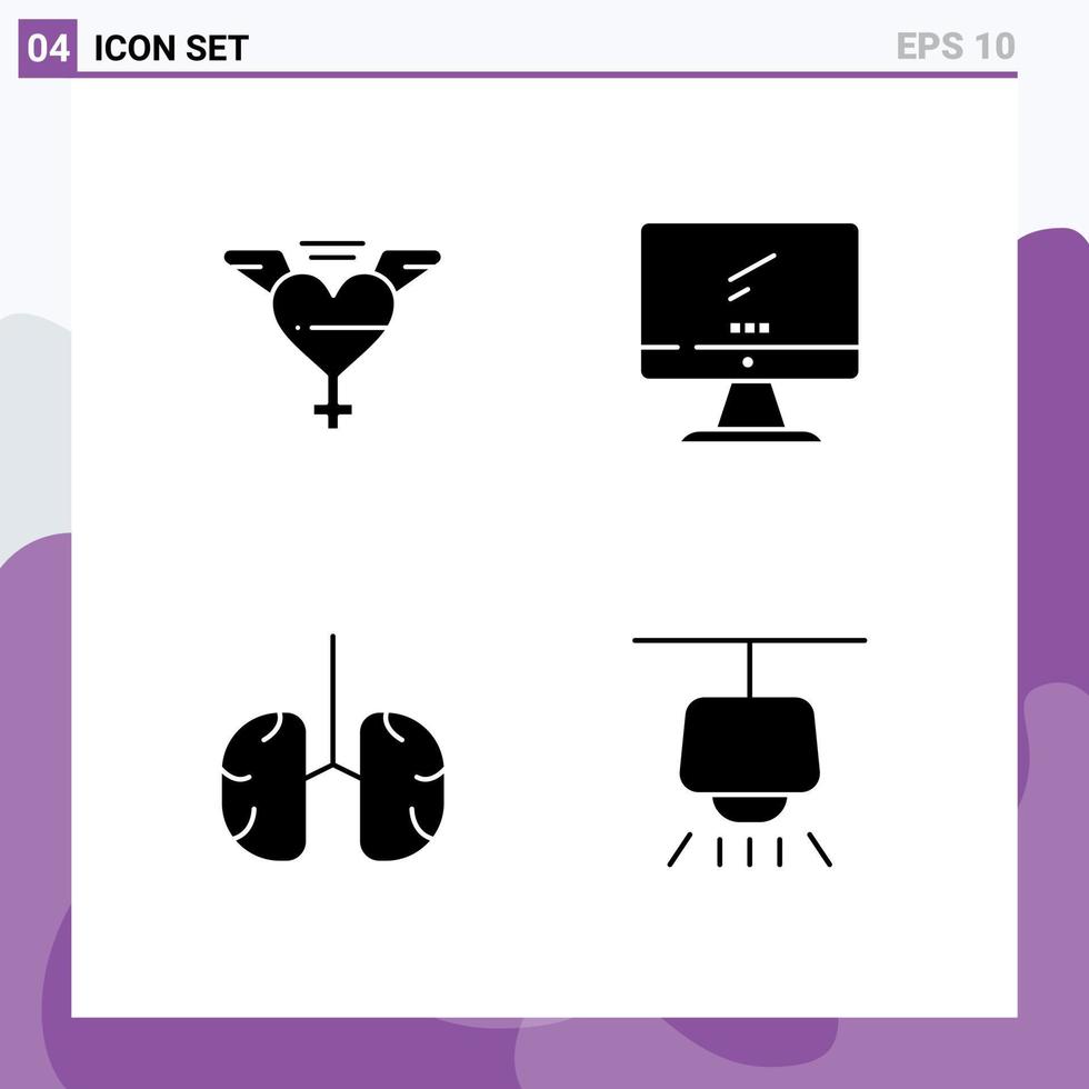 Stock Vector Icon Pack of 4 Line Signs and Symbols for heart biology computer imac health Editable Vector Design Elements