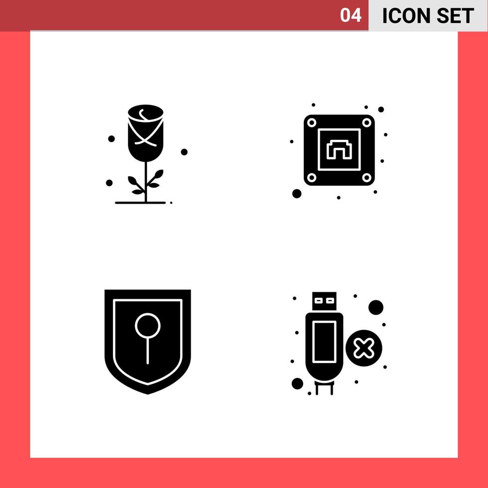 paquete de 4 iconos símbolos de glifo de estilo sólido sobre fondo blanco signos simples para diseño general vector