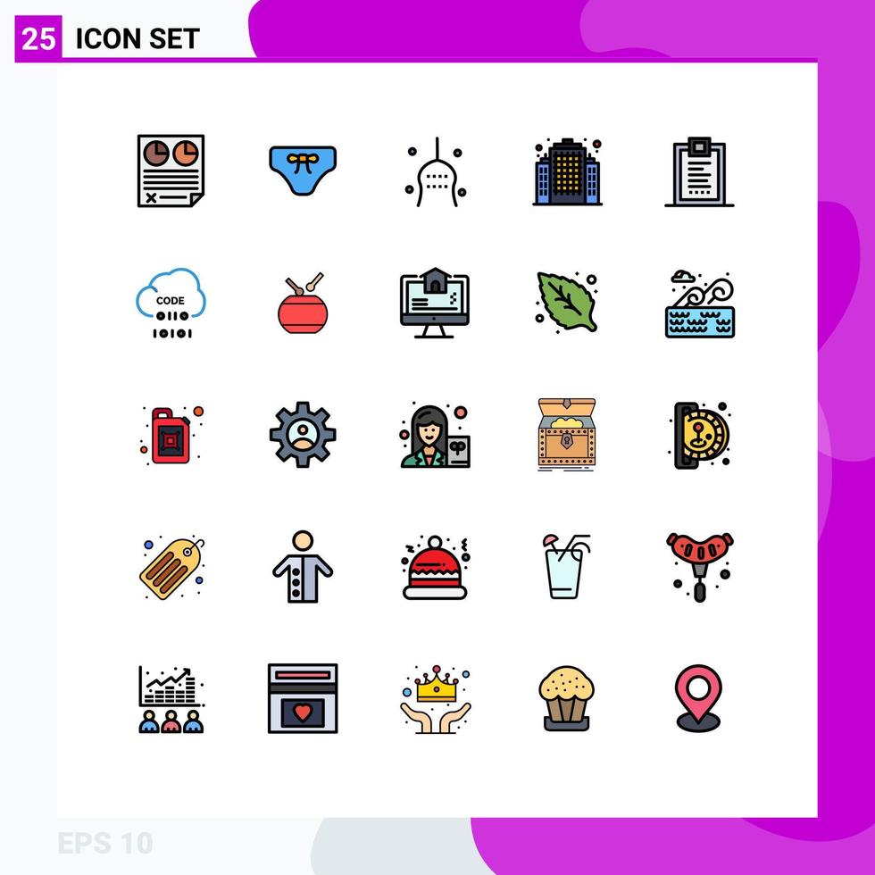 25 Universal Filled line Flat Colors Set for Web and Mobile Applications coding estate clothing building tradition Editable Vector Design Elements
