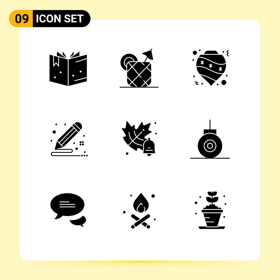 9 Universal Solid Glyphs Set for Web and Mobile Applications autumn draw bauble document color Editable Vector Design Elements