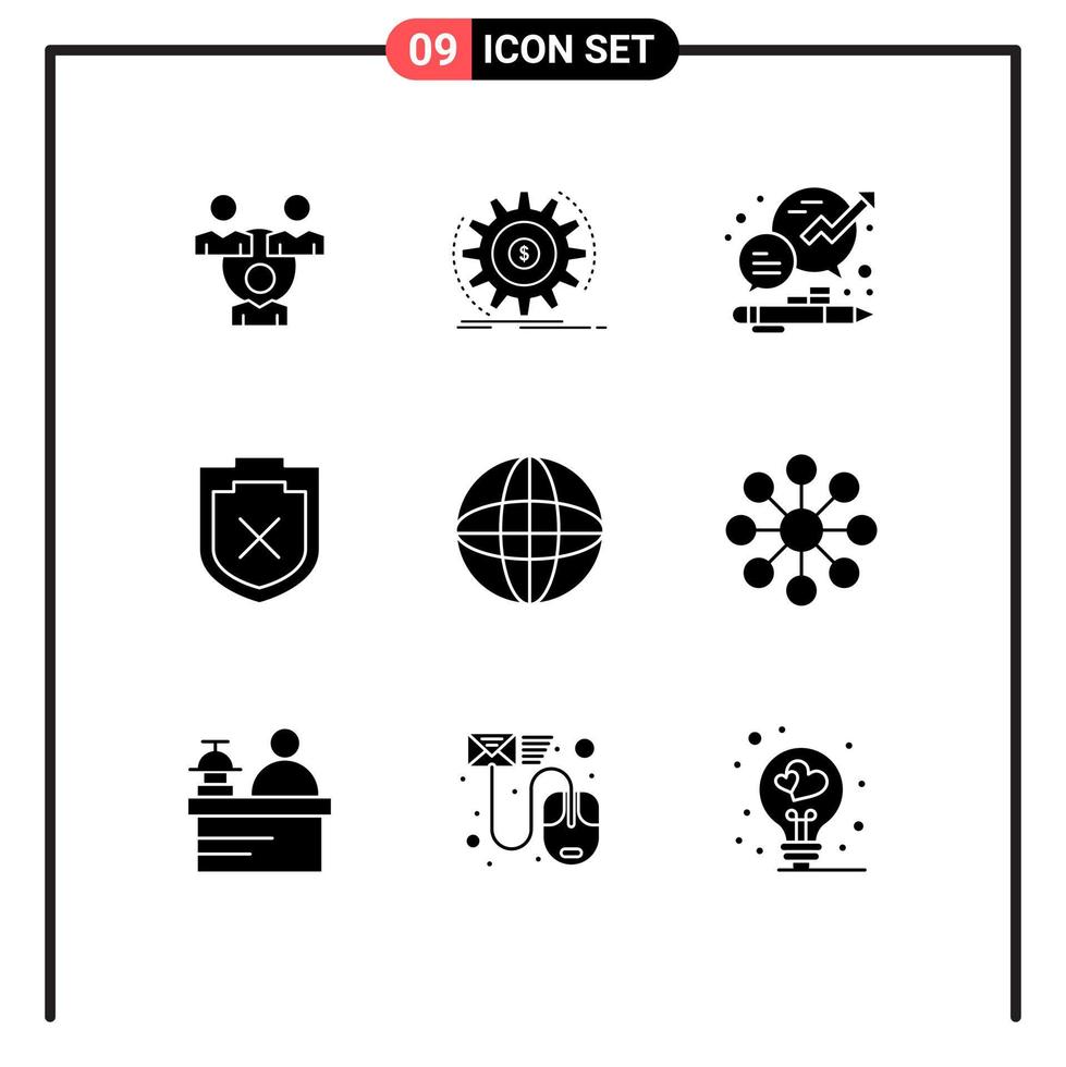 Editable Vector Line Pack of 9 Simple Solid Glyphs of arrow shield money security management Editable Vector Design Elements