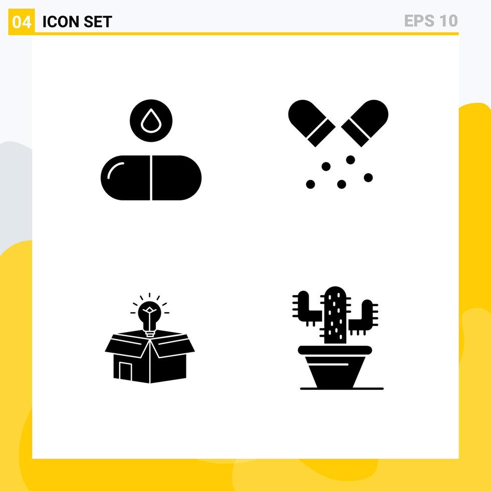 4 Universal Solid Glyphs Set for Web and Mobile Applications drug business pills medicine solution Editable Vector Design Elements
