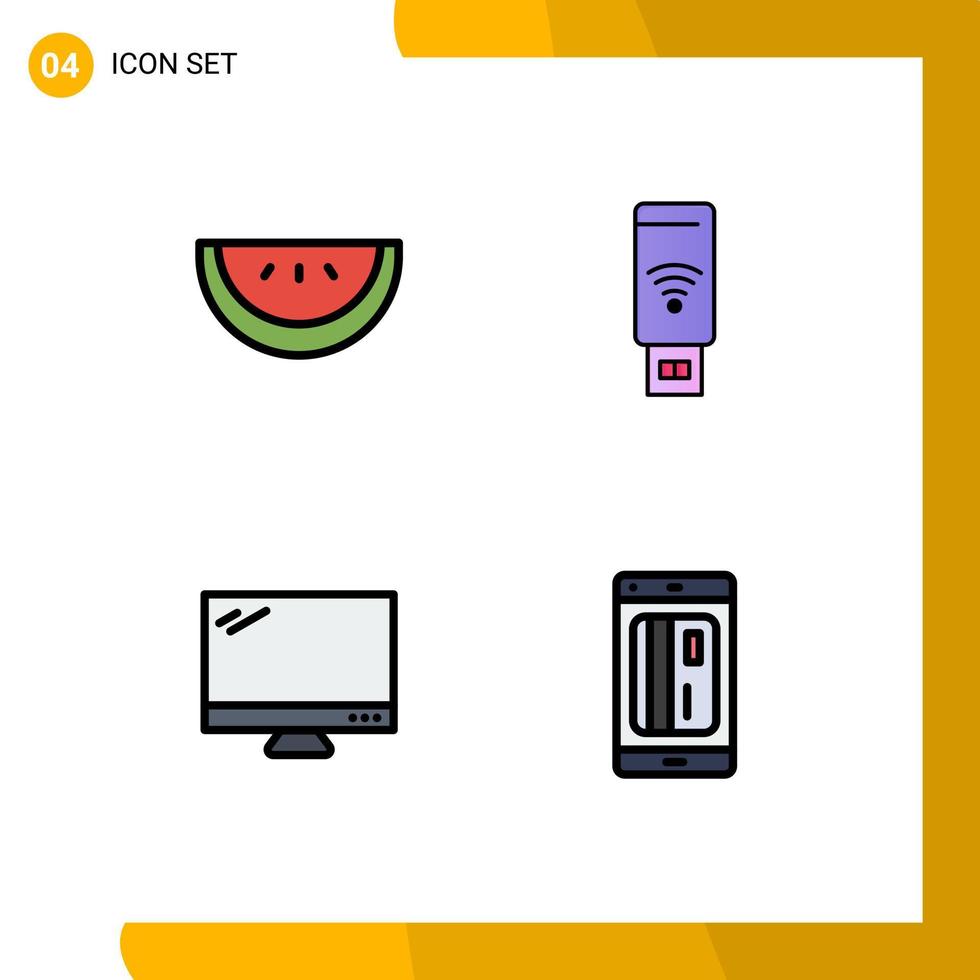 4 símbolos de signos de color plano de línea de llenado universal de slice imac wifi computer banking elementos de diseño vectorial editables vector