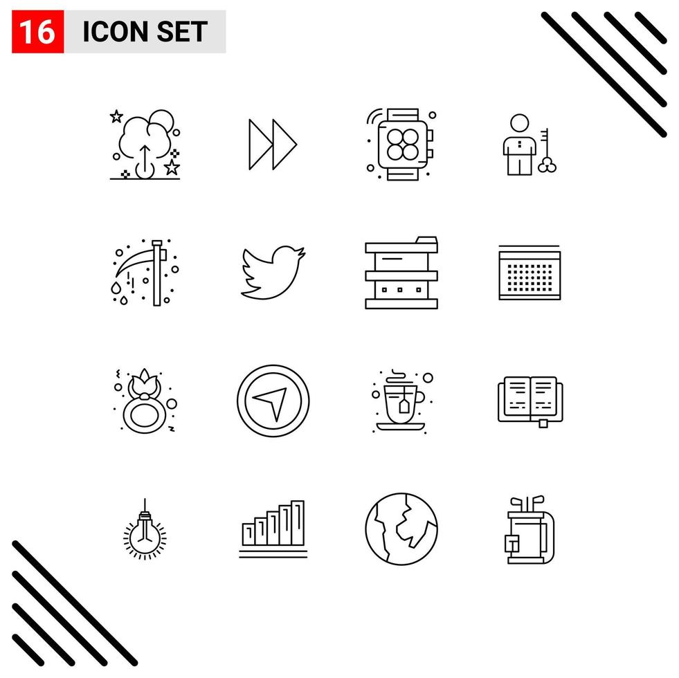 Set of 16 Modern UI Icons Symbols Signs for celebration security gym provider man Editable Vector Design Elements