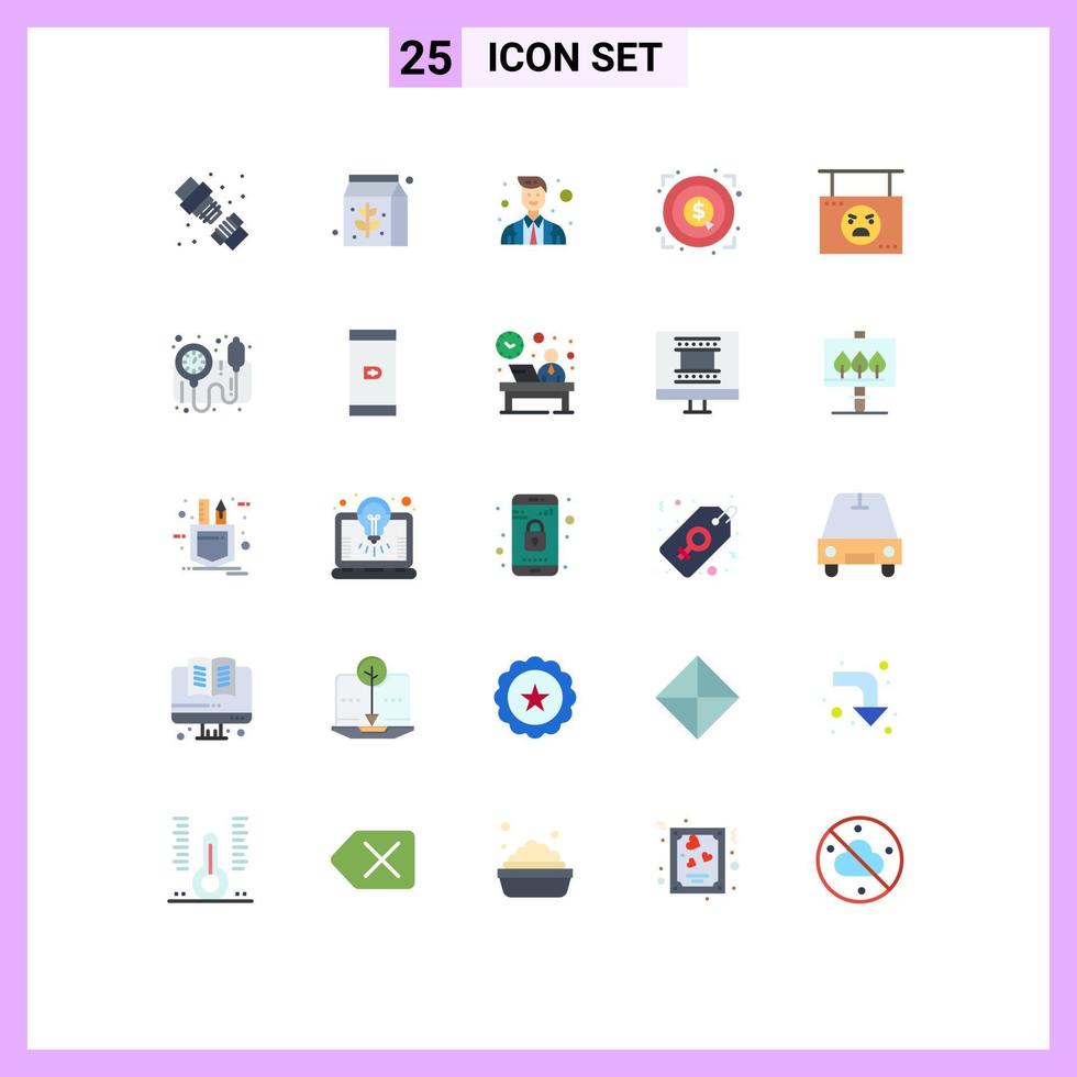 Group of 25 Flat Colors Signs and Symbols for hanging board avatar target achievement Editable Vector Design Elements