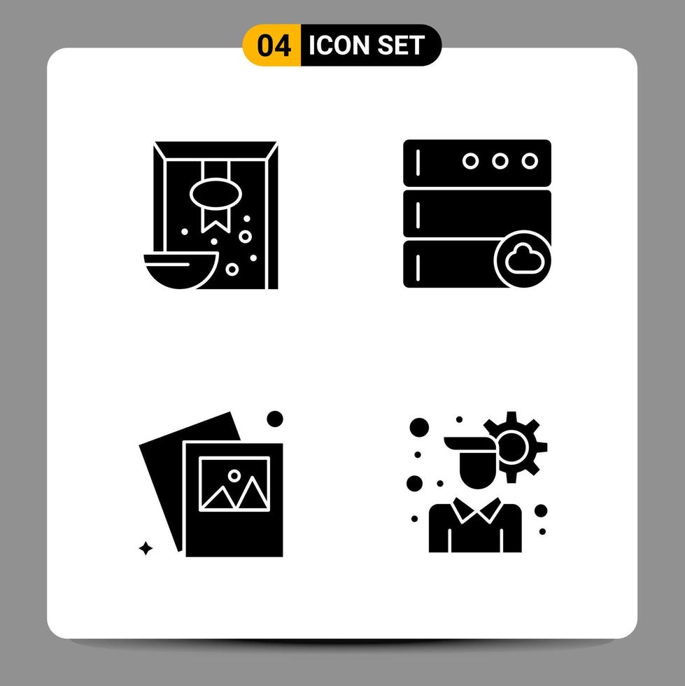 4 Black Icon Pack Glyph Symbols Signs for Responsive designs on white background 4 Icons Set vector