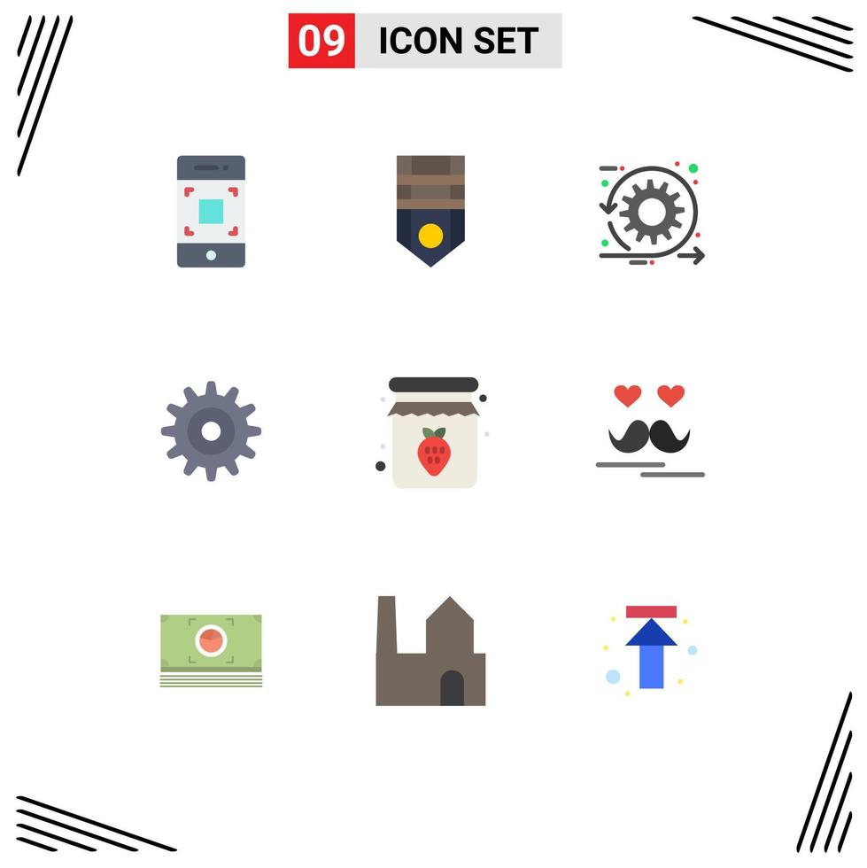 Pack of 9 creative Flat Colors of jar wheel agile setting time Editable Vector Design Elements