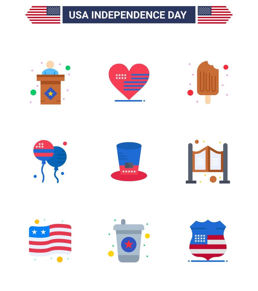 9 señales planas para el día de la independencia de estados unidos hat american cold fly bloon editable elementos de diseño vectorial del día de estados unidos vector